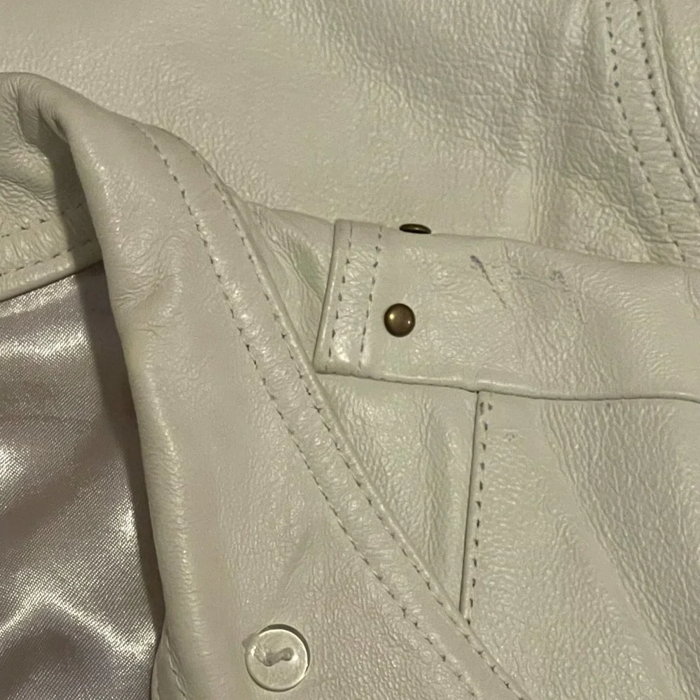 BOSTON PROPER WHITE LEATHER MOTO JACKET WITH STUDS SIZE LARGE - Picture 8 of 11